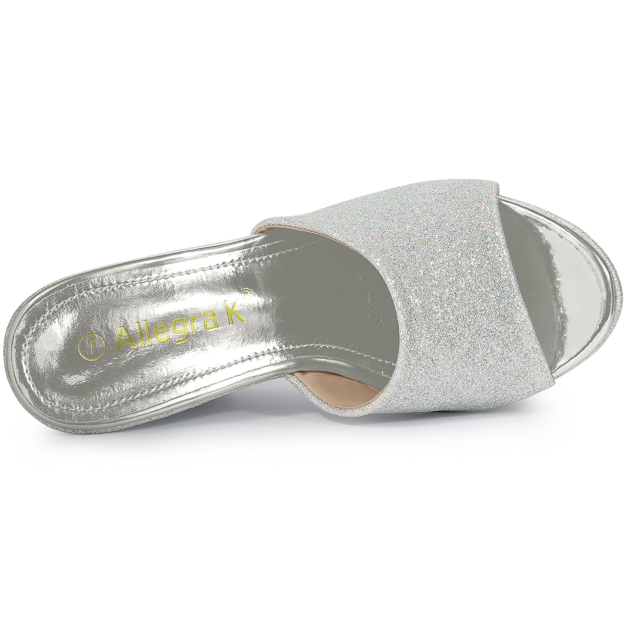 DARING DIVA Women's Glitter Platform Slip-on Wedge Heels Sandals Silver 8.5