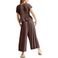 thumbnail image 2 of PUWEI Women's 2 Piece Smocked Top & High Waisted Wide Leg Pants Set Boho Matching Set Lounge Outfit with Pockets, 2 of 7