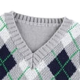 thumbnail image 2 of Woman?s Retro Knitted Bare Midriff Waistcoat, Diamond Pattern Ribbing Elastic Slim V-neck Sleeveless Sweater, Daily Life, 2 of 6