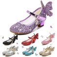 thumbnail image 1 of Kids Leather Shoes For Girls Princess Glitter Children High Heel Girls Shoes Butterfly 3D332, 1 of 5