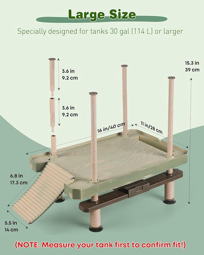 FINAQUA Floating Turtle Basking Dock with Ramp - For Aquatic Turtles, Fits 30 Gallon+ Aquariums