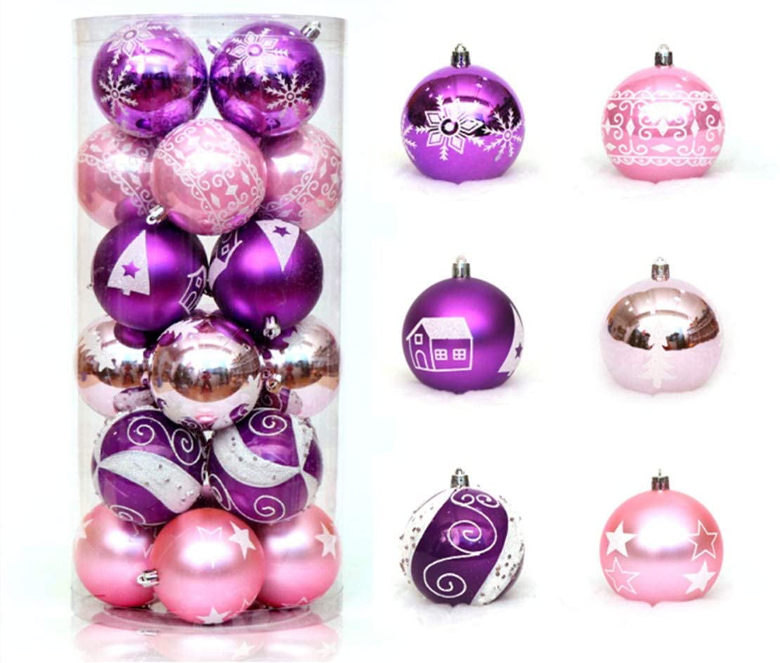 Pink, 6cm Art Beauty Christmas Baubles Tree Decoration Ornaments Shatterproof Balls Xmas Hanging Decorations Centrepieces 24pcs