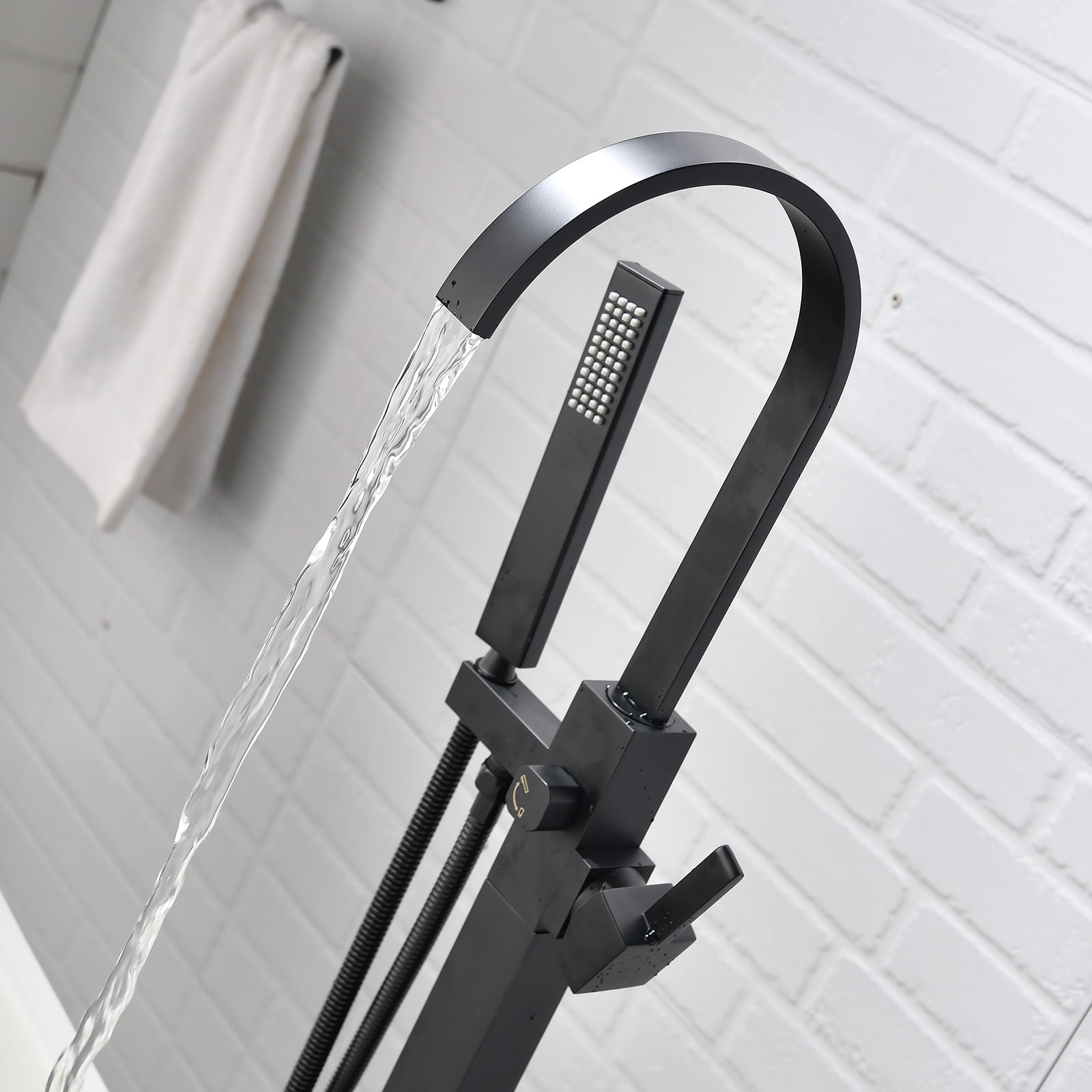 Single Handle Freestanding Tub Filler Floor Mount Bathtub Faucet with Handheld Shower (Brushed Nickel)
