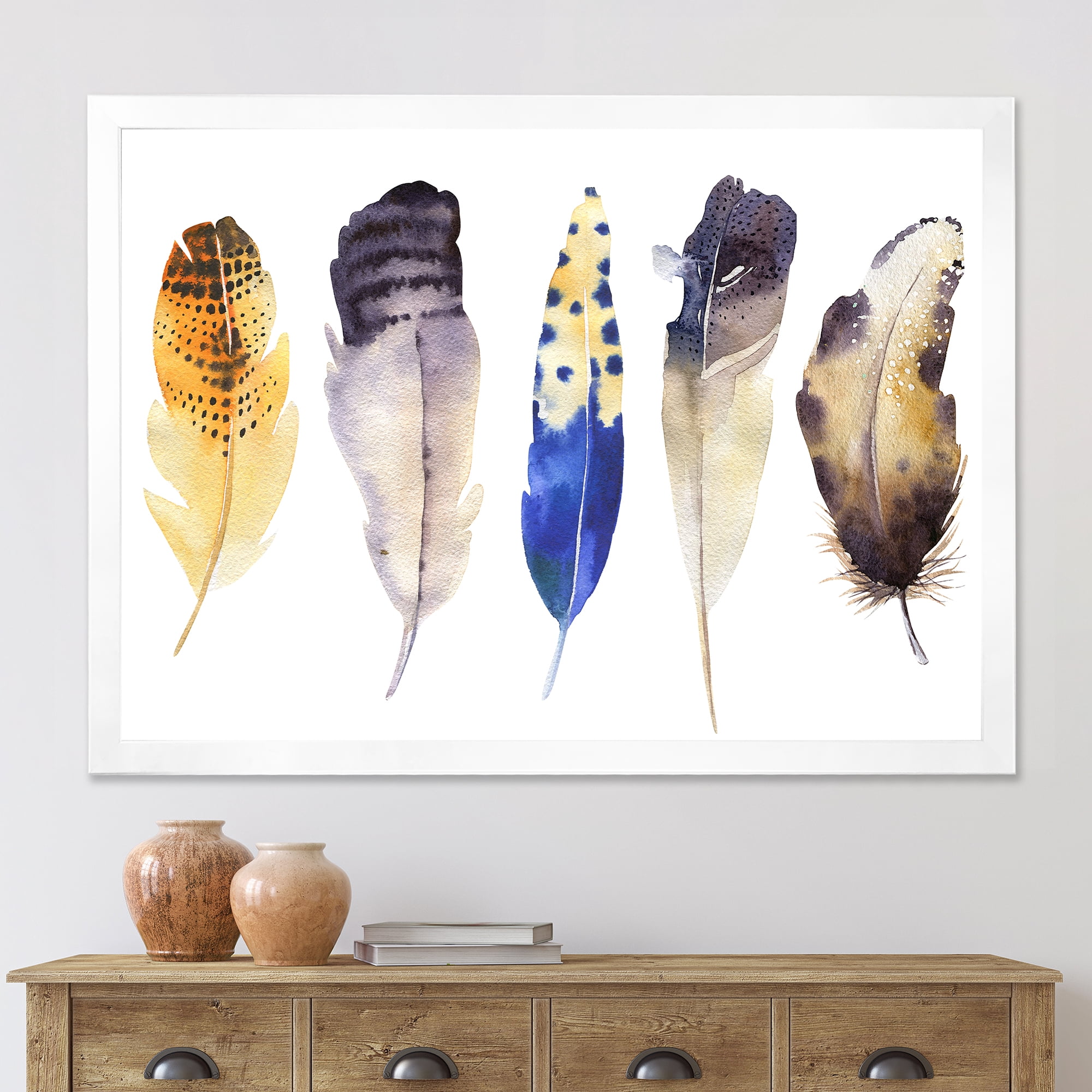 Designart 'Colourful Boho Art Feather Set I' Bohemian & Eclectic Framed Art Print