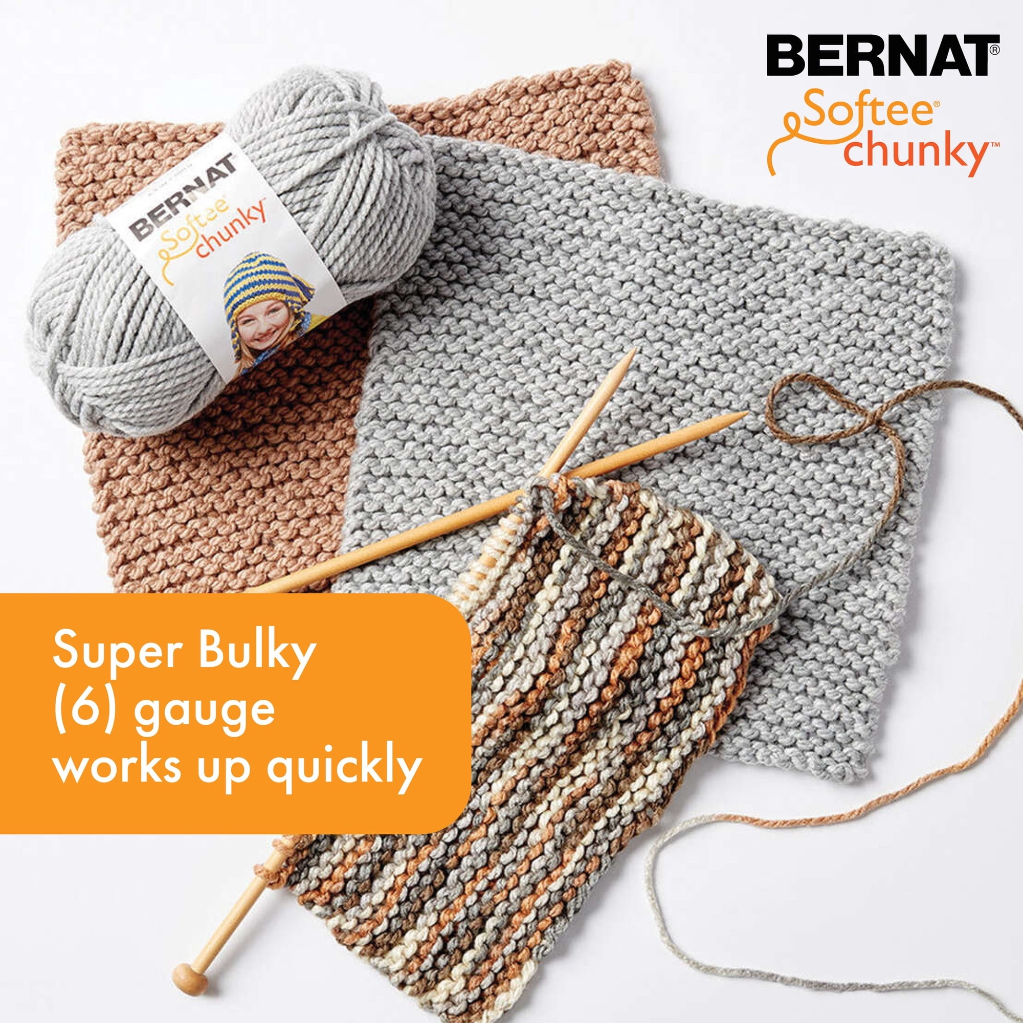 Bernat® Softee® Chunky™ Yarn, Acrylic #6 Super Bulky, 3.5oz/100g, 108 Yards, Acrylic #6 Super Bulky Yarn