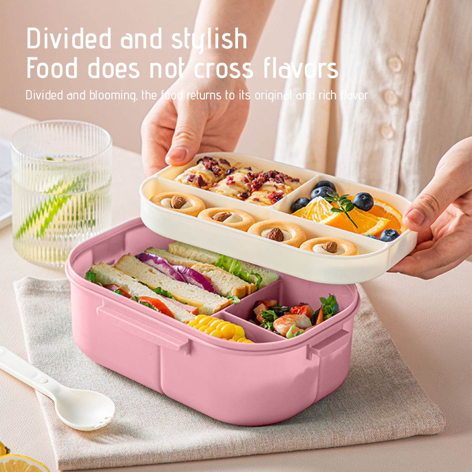 Integral Petal Stainless Steel Lunch Box for Kids with Matching Dip Container, Bento Box for Kids, 3-Compartment Metal Lunch Container, School Lunch