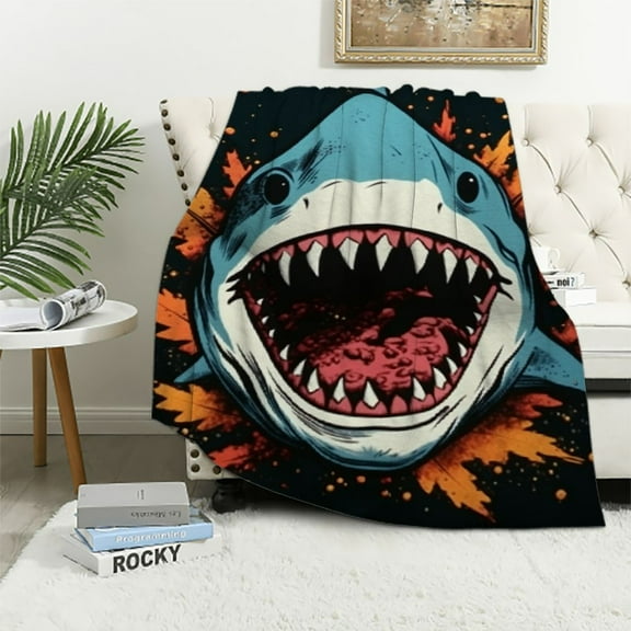 PRATYUS Shark with Big Mouth and Big Smile Print Blanket for All Seasons - Excellent Hand Feel Blanket for Bed, Boys, Girls, Adults - Gifts 40x50in