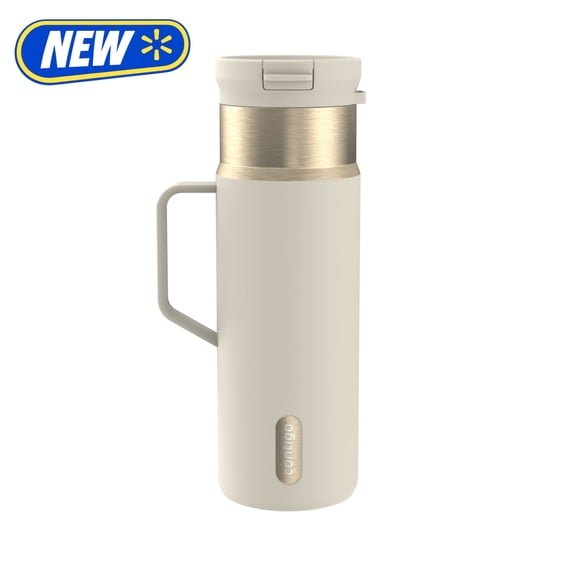 Contigo 20 oz Stainless Steel Travel Mug Tumbler – Leak-Proof Insulated Coffee Mug, Keeps Drinks Hot, Side Handle, Cream/Champagne