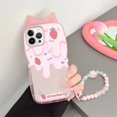 thumbnail image 1 of Compatible con funda para iPhone 13, color crema fresa + pulsera con bonito patrón, suave TPU para iPhone 13, funda para mujer, protección para orificios de cámara, funda para iPhone 13 de 6,1 pulgada, 1 of 4