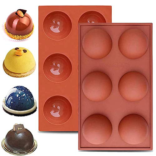 Jelly 2Pcs 6 Holes Silicone Molds for Chocolate Handmade Soap Pudding Round Shape（Brick red） Cake 
