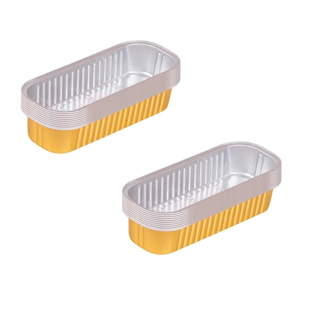 2PC Picnic Trays For Food Disposable Aluminum Foil Tin Box Aluminum With Lid Rectangular Tin Foil Packing Box 200ml Aluminum Mini Loaf Baking Pans For Cooking Baking Meal Prep Take Out Etc Gold