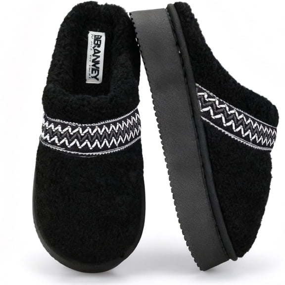 BERANMEY Women's Platform Slippers with Polar Fleece Lining House Slippers for Womens Mens Soft Curly Full Embroidery Slippers Memory Foam Insoles Non-Slip Sole for Indoor and Outdoor Comfort