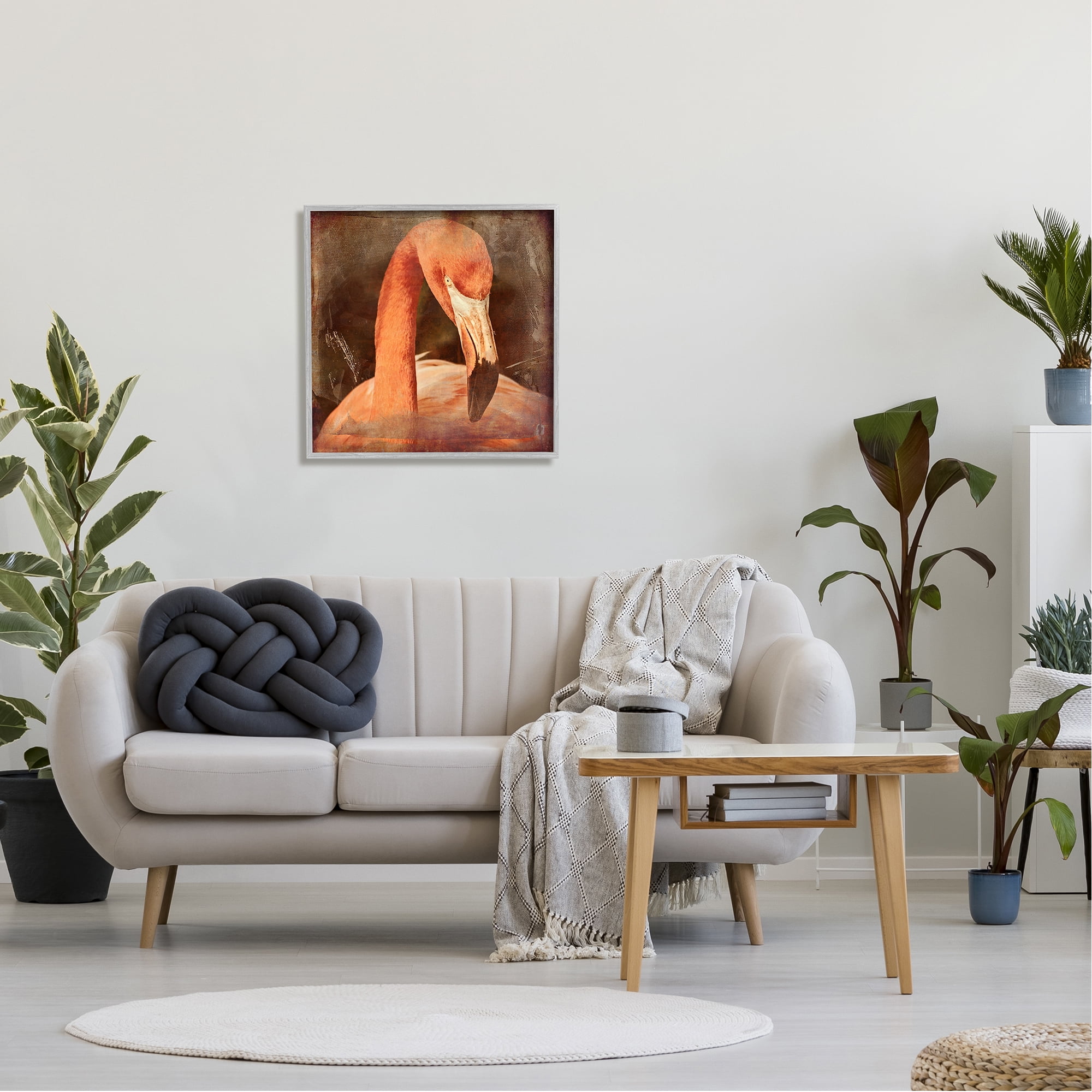 Stupell Industries Vintage Flamingo Animal Portrait Animals & Insects Painting Gray Framed Art Print Wall Art