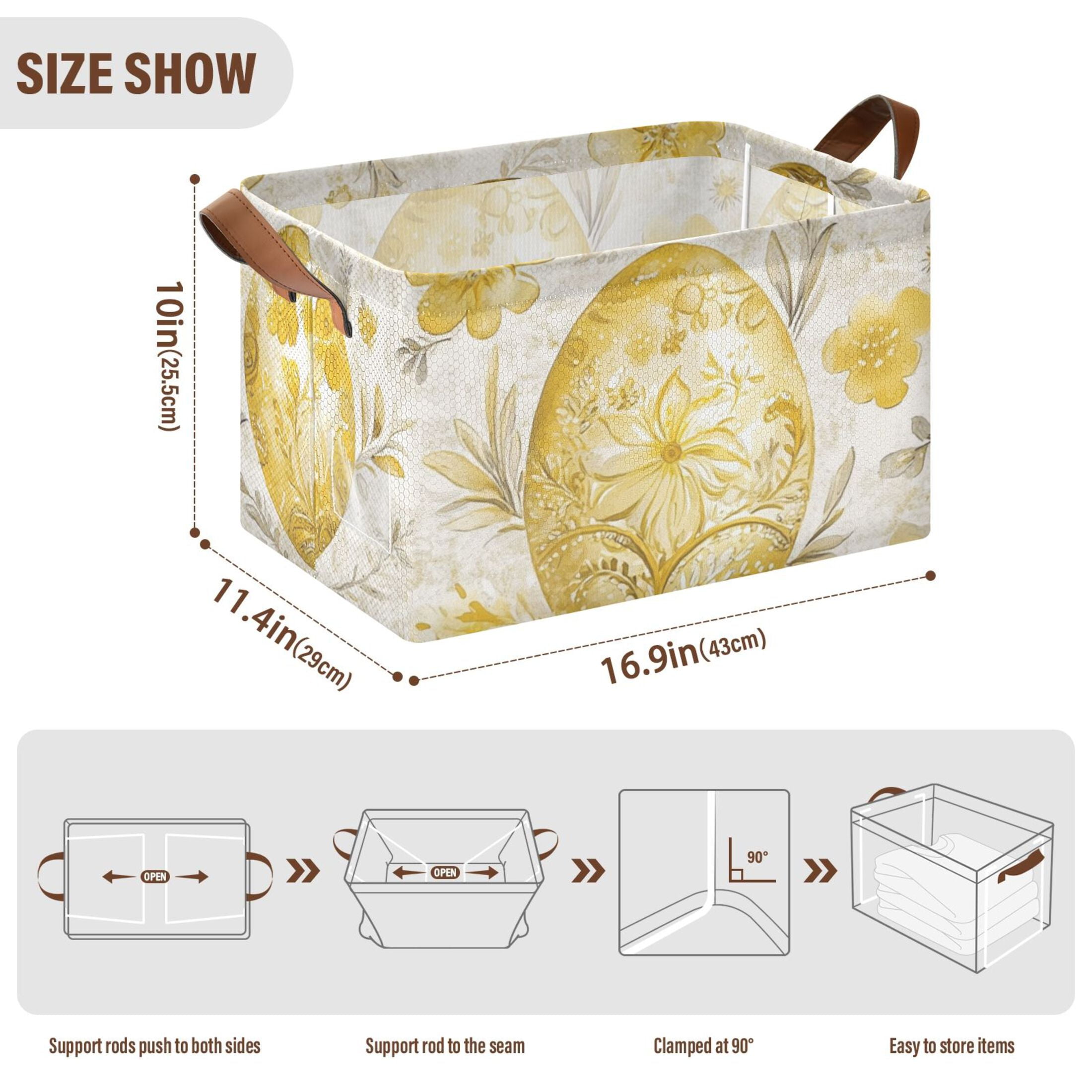 Gold Easter Eggs Foldable Storage Large Fabric Storage Baskets Organizer Storage Bins with Handles for Shelves