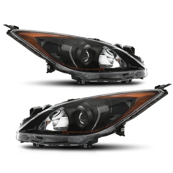 CROSSDESIGN Headlights Front Lamps Assembly Pair Clear / Black Compatible with 2010-2013 Mazda 3 & 3 Sport
