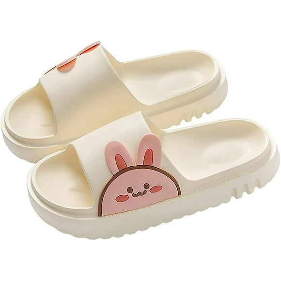 Summer Cartoon Women's Sandals Bathroom Slippers Rabbit Slippers Men Slippersdark grey 41/42 white SIZE 5