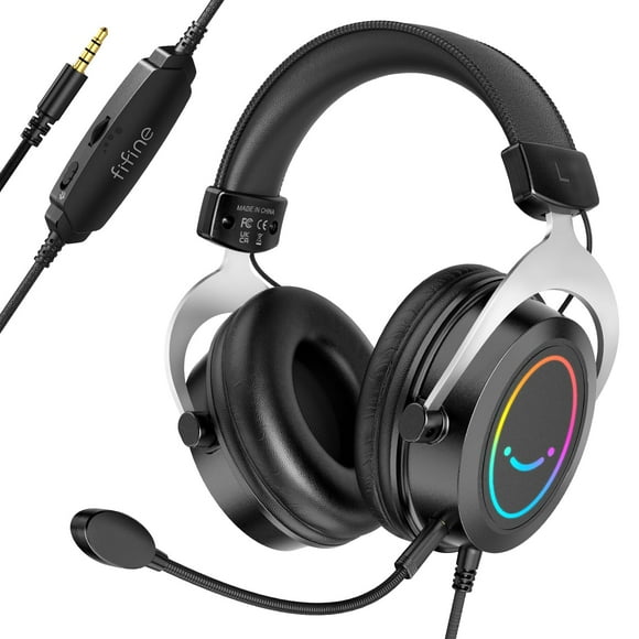 FIFINE Gaming Headset with Detachable Microphone, Over-Ear Headset Wired with Passive Noise Canceling, 3.5mm Audio Jack, RGB, for Switch, Xbox, PC, PS4/PS5 Controller, Gamer Headset-AmpliGame H3