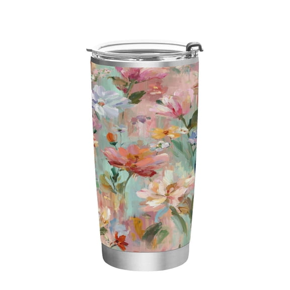 20oz Double-Wall Vacuum Insulated Stainless Steel Tumbler with Straws Sports Mugs BPA-Free Abstract Pink Floral Pattern