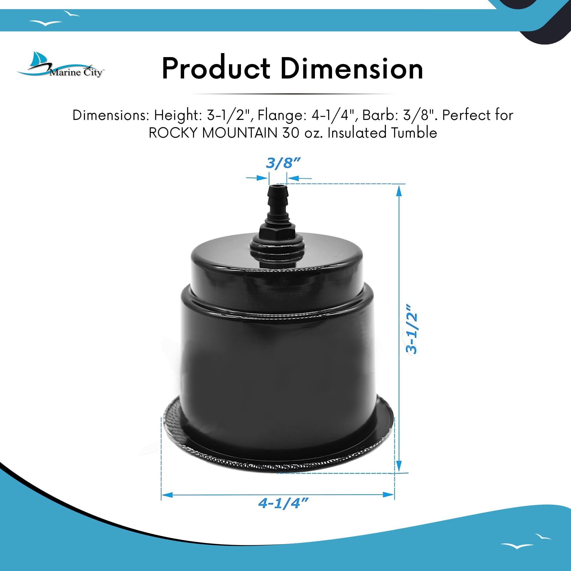 Marine City Cup Holder with Closeable Drain, Durable Polypropylene Plastic, Fits 30 oz Tumbler, for Boats RVs Yachts Kayaks Ships Marines, 2-Pack