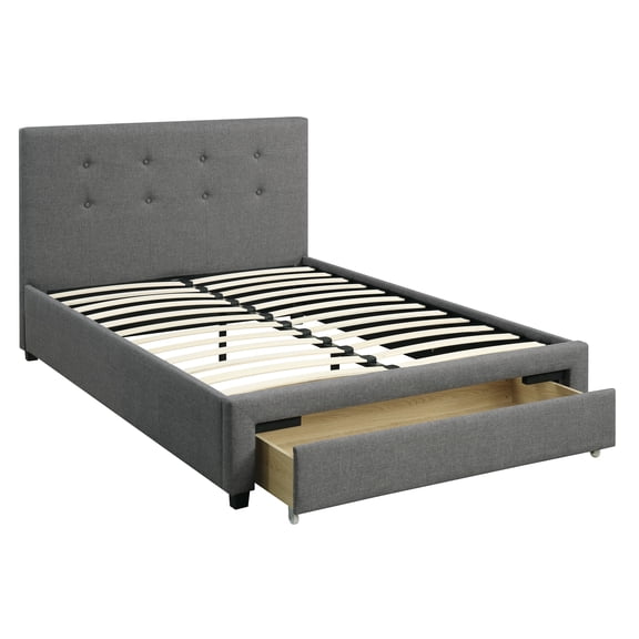 Modern Bedroom Furniture Grey Polyfiber 1pc Full Size Bed Tufted Headboard Storage Drawer Footboard