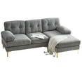 thumbnail image 2 of 83" L-Shaped Sectional Sofa with Chaise Lounge Couch, Modern Velvet Couches with Golden Metal Legs and Armrest, Mudular Sectional Sofa for Living Room Bedroom, Light Gray, 2 of 7