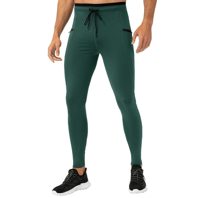 Men Sports Tights with Pockets Elastic Waist Drawstring Tapered Running Leggings
