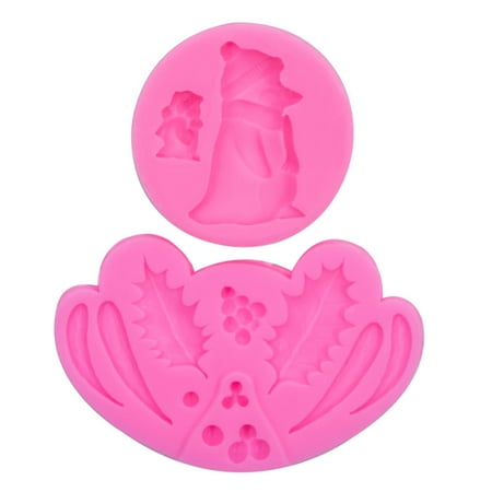 

3D Cartoon Bakeware Tools Sugarcraft Mould Cake Mold Christmas Santa Claus and Red Fruit Leaves Gift Food-grade Silicone
