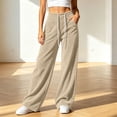 thumbnail image 2 of Zynoxe Womens Corduroy Pants Casual Soft High Waist Drawstring Wide Leg Pants with Pockets Vintage Straight Relaxed Lounge Trousers Khaki S, 2 of 8