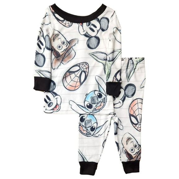 Disney Mickey Mouse Infant Boys White Top & Bottom Pajama Set 12 Months