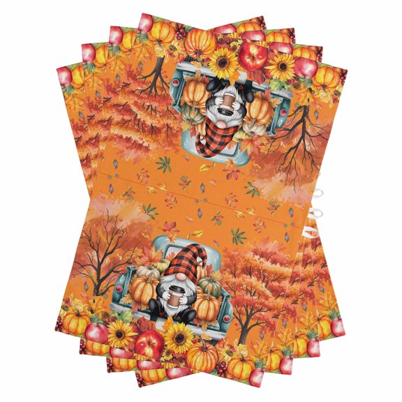 Fall Orange Pumpkins Kitchen Towels Set of 4, Water Absorbent Dish Towel, Thanksgiving Gnomes Rustic Maple Decorative Hand Towels - Quick Drying Cloth for Cooking Baking, 18x28 Inch