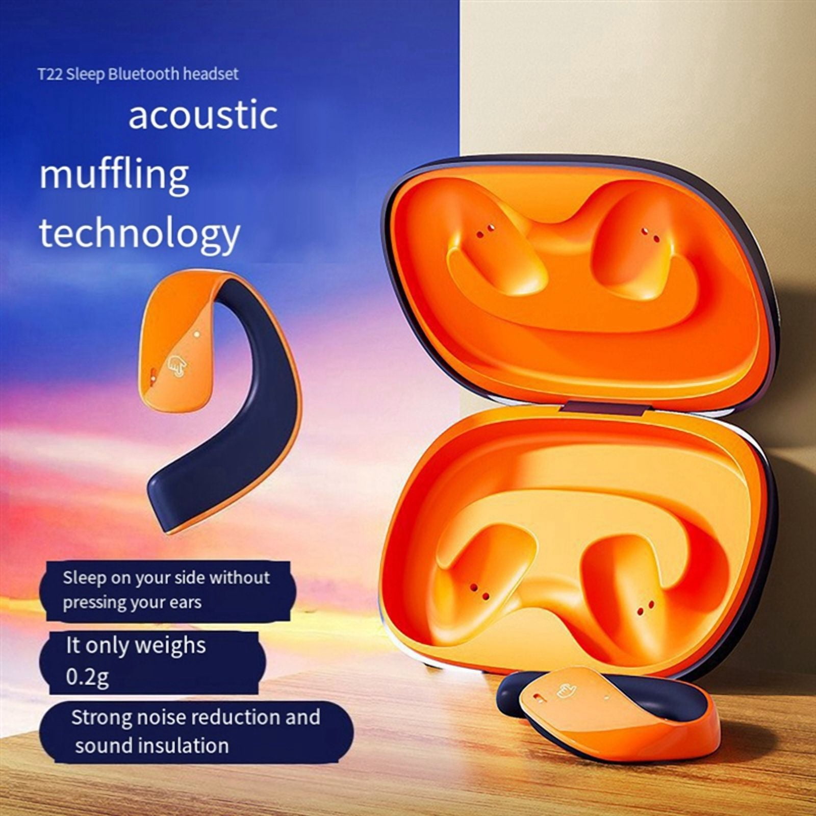 Bone Conduction Earphones 5.3 Earphones Bluetooth Wireless Sports Earbuds HiFi Stereo Waterproof Headphones,1 x Bone Conduction Earphones 1 x Charging Cable,Orange & Blue