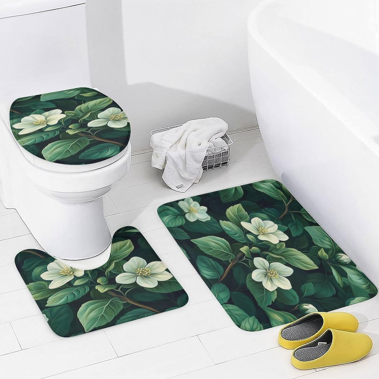 Bathroom Shower Curtain Sets with Rugs, Eucalyptus Leaves Pattern Printed on Bath Sets for Bathroom Accessories, Perfect for Bathroom Hotel Dorm Spa Home, 72 x 72 inches