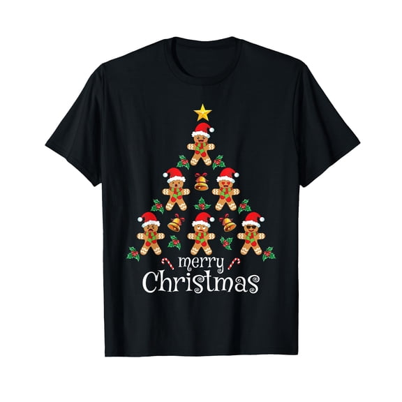 Merry Christmas Gingerbread Man Tree Funny Cute Christmas T-Shirt,Women's short-sleeved T-shirt to celebrate the coming of Christmas