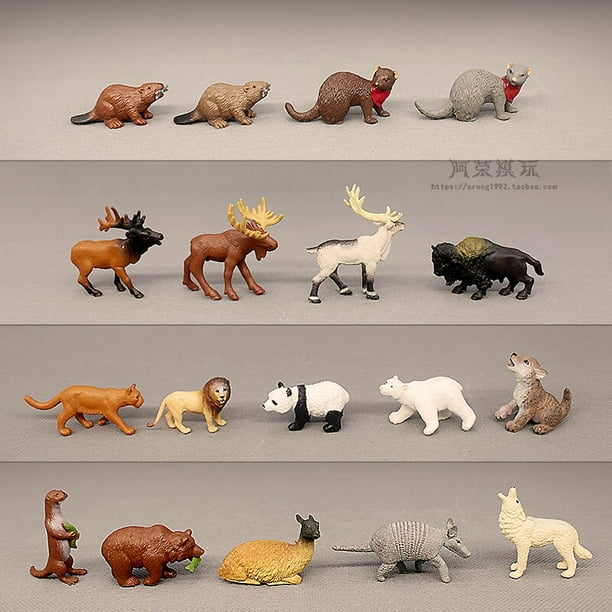 Simulation Mini Wild Animals Toy Figures Lion Brown Panda Bear BISON Otter Wolf Stag Alpaca Car Model Toys for Children GiftsG He Qiyong unisex