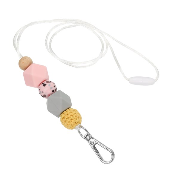Uxcell Silicone Beaded Lanyards Keychain with Buckle Clip Pink Pattern