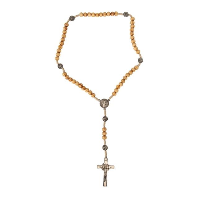 Rosario de amuleto de madera, collar de cuentas de rosarios hechos a mano con cruz para decoración del hogar y el coche