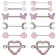 thumbnail image 4 of Juego de 6 pares de piercings en el pecho con diseño de mariposas y diseño de tendencia de moda, combinación de joyas con armadura para el pecho de acero inoxidable, 4 of 6