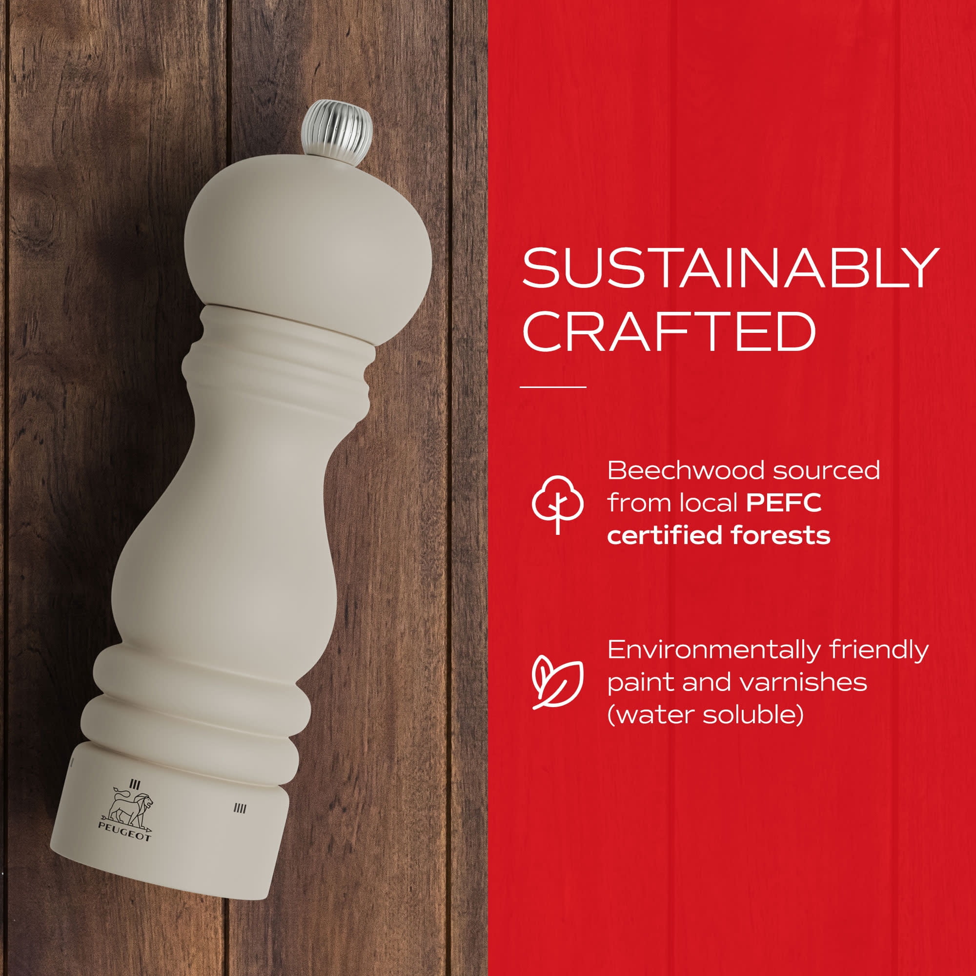 Peugeot Paris u'Select 7-inch Pepper Mill - Manual Rock Pepper Mill with Adjustable Precision Grinding, Stainless Steel & Beechwood, Sustainable & Elegant Kitchen Tool - NEW 2024 Color (Ash)