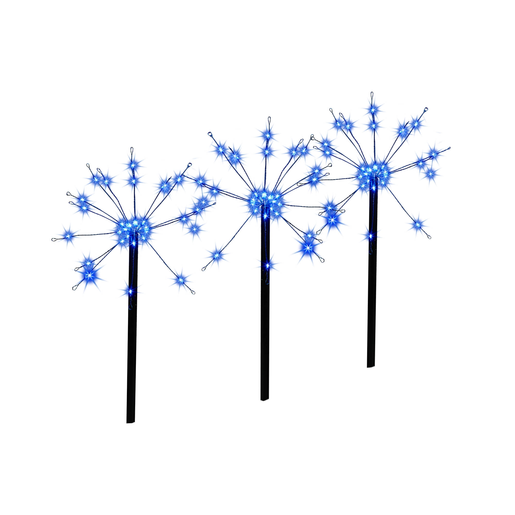 Holiday Time Set of 3 Solar-Powered Blue LED Starburst Yard Stakes, with 8 Functions