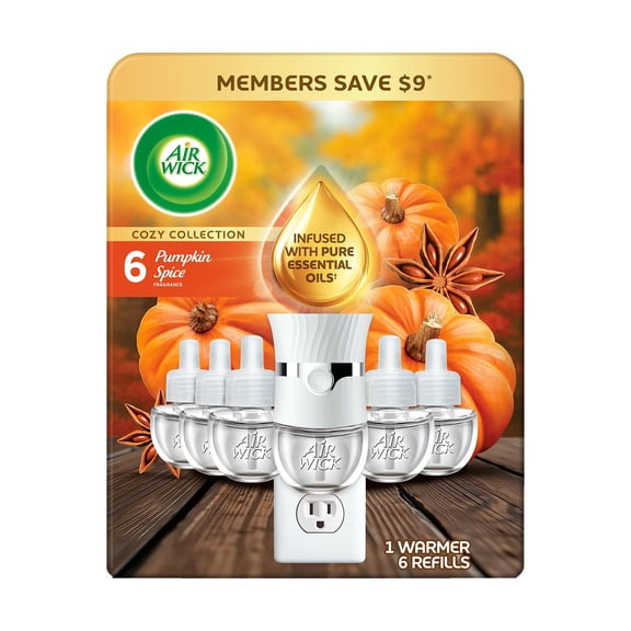 Air Wick Plug In Scented Oil Air Freshener, Pumpkin Spice, 1 Warmer 6 Refills