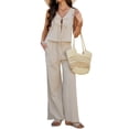 thumbnail image 2 of Conjunto de 2 Piezas para Mujer, Chaleco con Cuello en V y Cintura Anudada, Pantalones Casuales de Pierna , Color Albaricoque , XL, 2 of 9