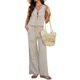 thumbnail image 2 of Conjunto de 2 Piezas para Mujer, Chaleco con Cuello en V y Cintura Anudada, Pantalones Casuales de Pierna , Color Albaricoque , XL, 2 of 9