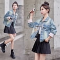 thumbnail image 2 of Spring new Chinese style G trendy embroidered retro distressed short denim jacket Blue 2XL, 2 of 11