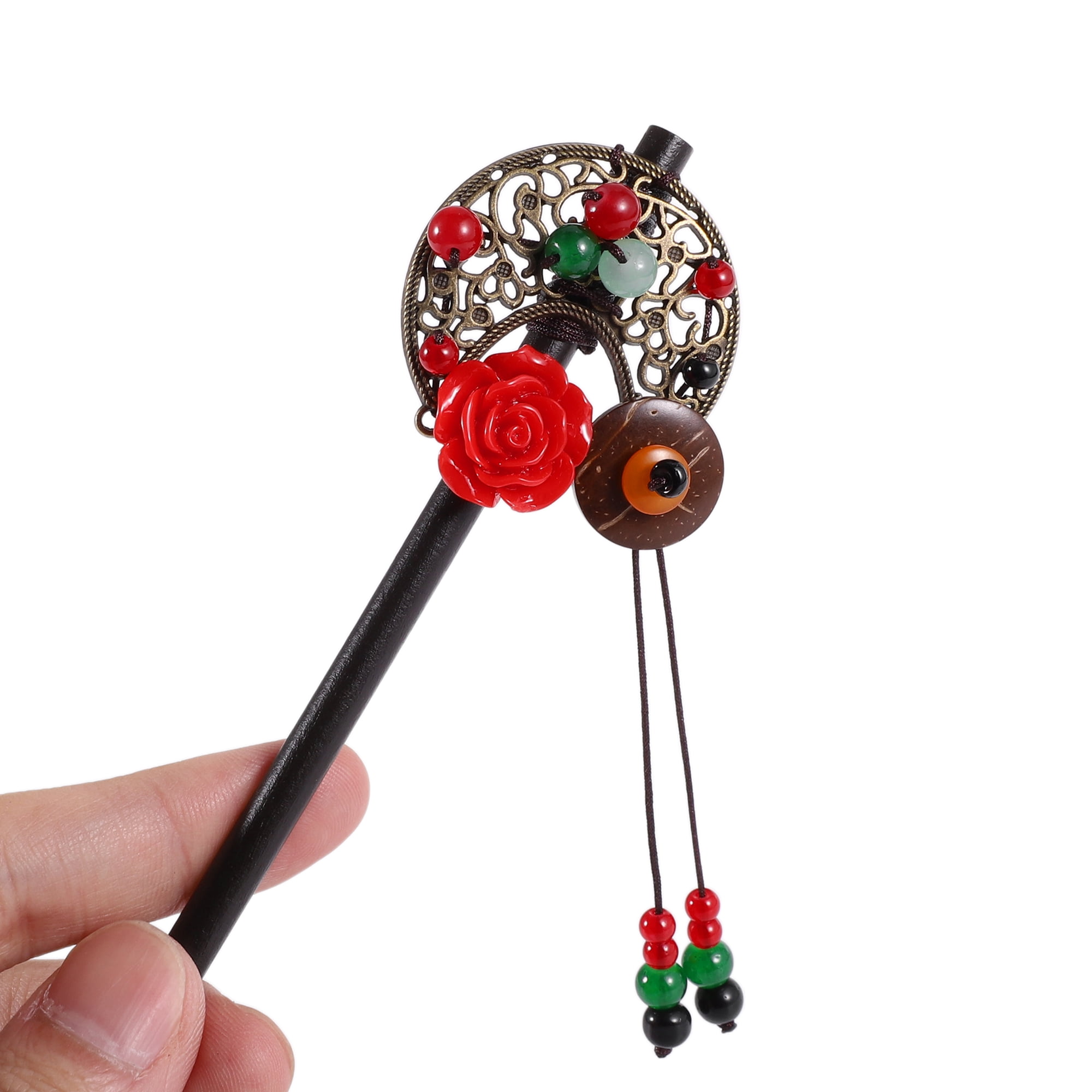 Unique Bargains Hair Chopstick for Women Black Red 1 Pc [Retro Style]