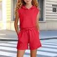 thumbnail image 2 of Auroural Girls 2 Piece Sets 14-16 Children's Fashion Solid Color Sleeveless Hooded Top Fashionable and Casual Tops/Shirt Shorts Sets, 2 of 5