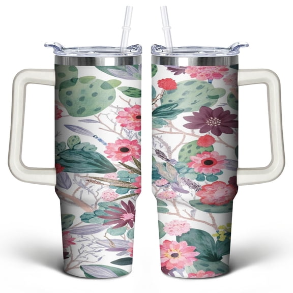 Cactus 30 Oz Tumbler with Handle Lid and Straw, Stainless Steel Double Walled Vacuum Insulated Cup, Cute Anniversary Wedding Birthday Gifts Tumbler for Women Men Friends Outdoor Indoor