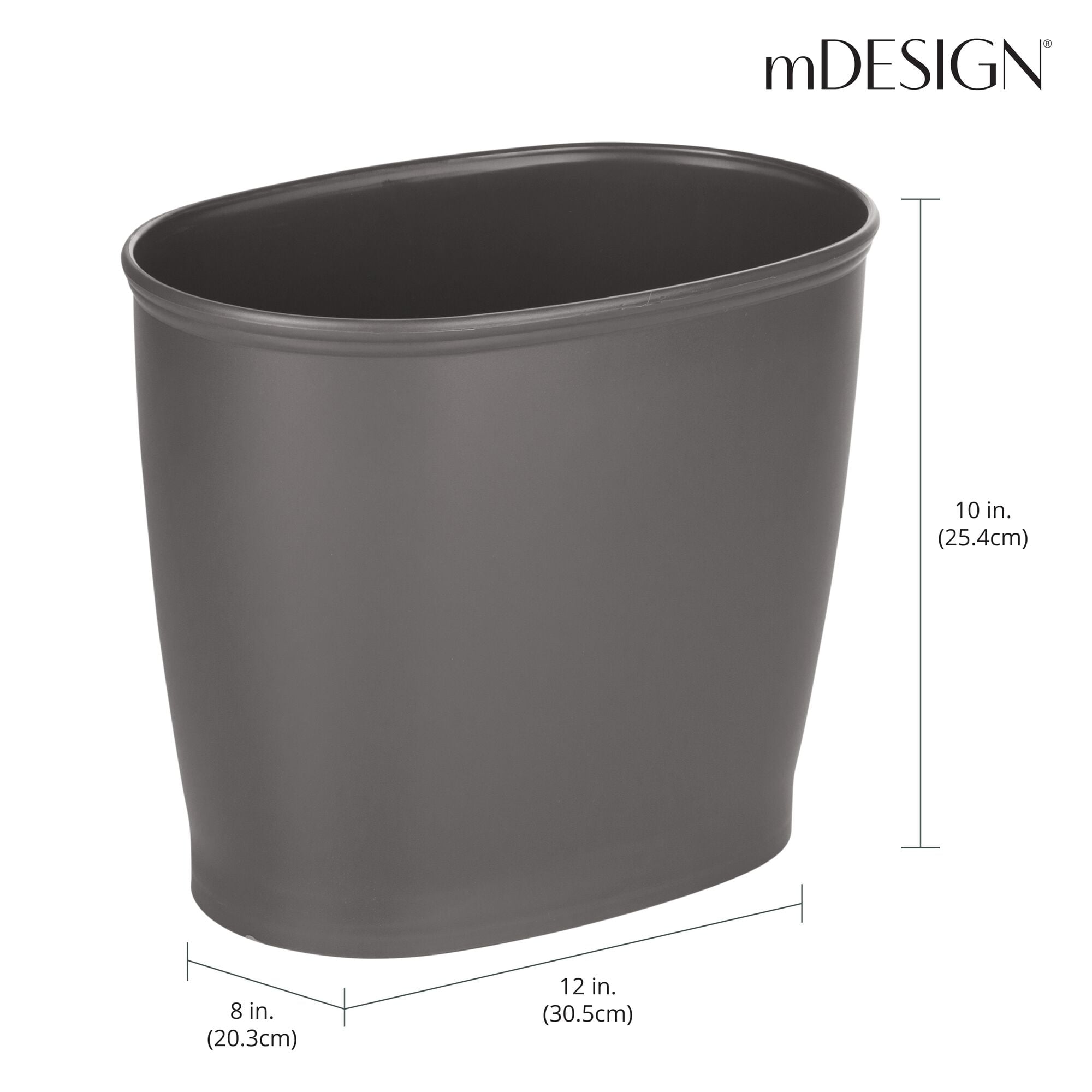 mDesign Plastic 2.25 Gallon Slim Trash Can Garbage Wastebasket Bin, Dark Gray