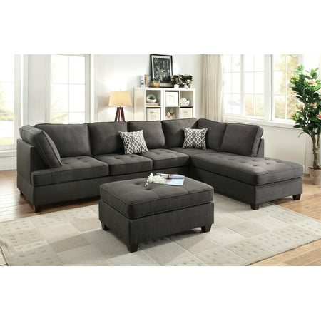 Ash Black Dorris Fabric Smooth Textured Sectional Sofa Ash Black Dorris Fabric Smooth Textured Sectional Sofa