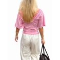 thumbnail image 4 of Gynyvoja Women'S Reversible V-Neck Short Sleeve Striped Fitted Cropped T-Shirt Pink S, 4 of 9