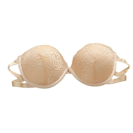 Mrat Racerback Bras for Women Clearance Nursing Bralette Women Molded Bra Style M-338 Regular Size Female Wireless Bra V-Neck Hook and Eye Bra Closure Lace Bralette Beige L
